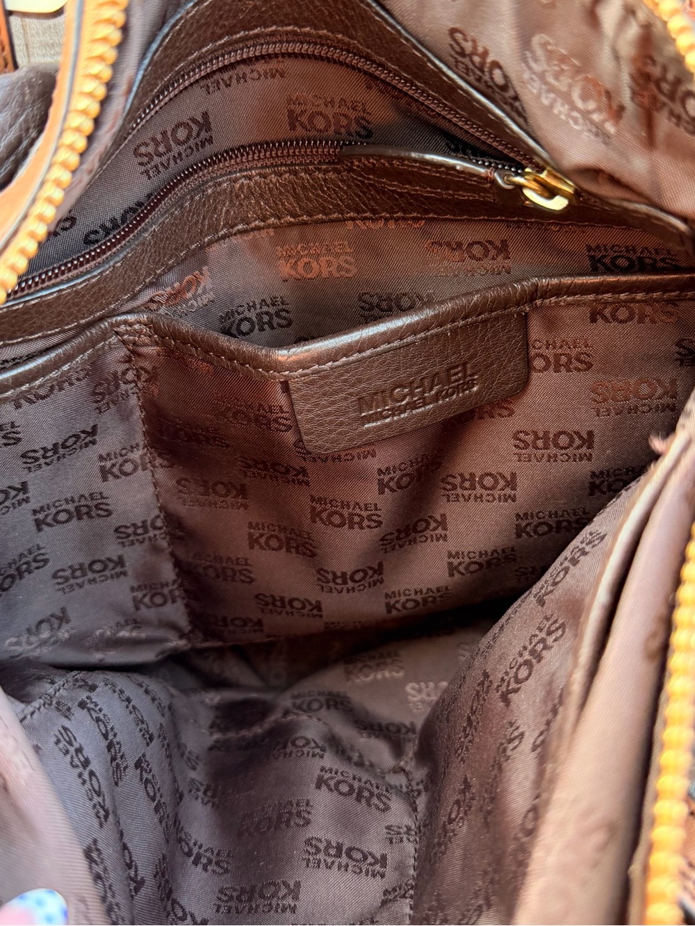 Michael Kors Brown & Cognac Leather Shoulder Tote - Picture 4 of 9
